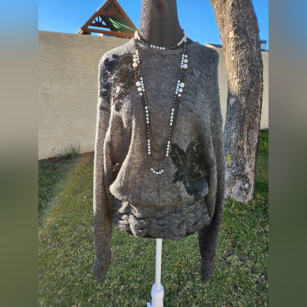 Vintage Christian Dior 1980s Glam Rock Mohair Batwing Sweater Top